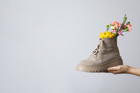 Concept of shoes - female boot, space for textの写真素材