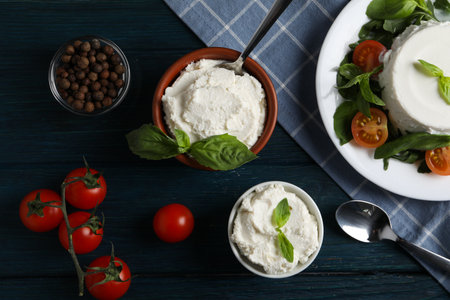 Concept of tasty dairy product - ricotta cheese, top viewの写真素材