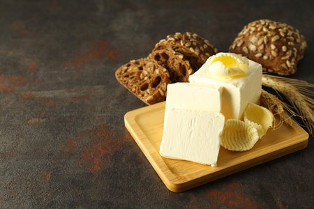 Concept of breakfast, eat food with butter, space for textの写真素材