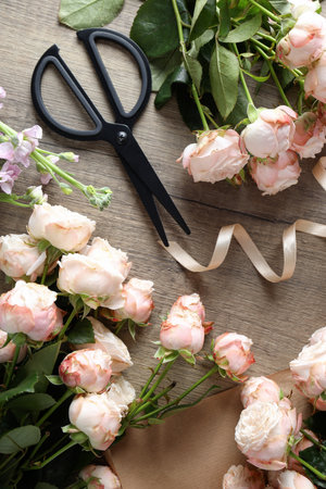 Concept of floral shop, delivery and floristの写真素材