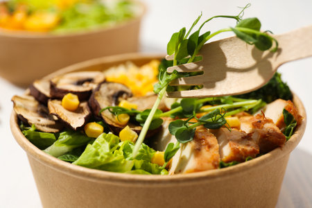 Bowls with tasty and nutritious food, delicious homemade lunchの写真素材