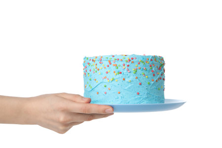 Concept of Happy Birthday, Happy Birthday cake, isolated on white backgroundの写真素材