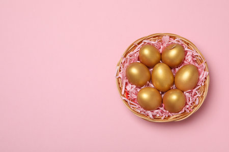 Concept of Richness, golden eggs, space for textの写真素材