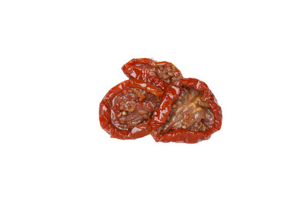 Concept of tasty food - delicious dried tomato, isolated on white backgroundの写真素材