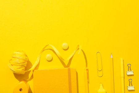 Concept of different stationery accessories, stationery accessories for office workの写真素材