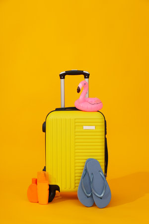 Suitcase, luggage, luggage for summer travel and vacationの写真素材