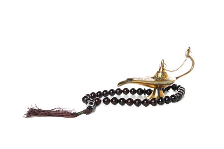 Concept of Muslim holy month Ramadan Kareem, isolated on white backgroundの写真素材