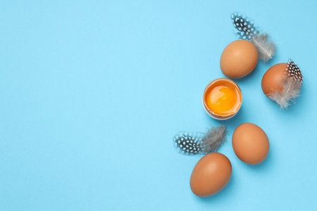 Ingredient for making breakfast - eggs, space for text