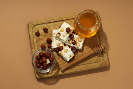 Concept of tasty food, nougat, top viewの写真素材