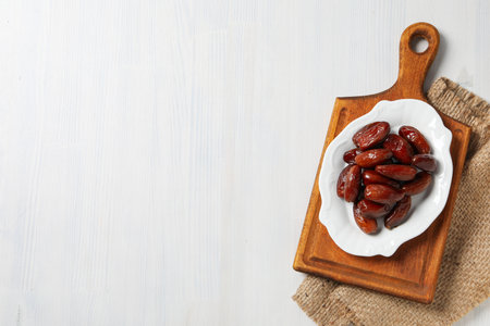 Concept of tasty food, dates, space for textの写真素材