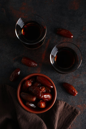 Concept of tasty food, dates, top viewの写真素材