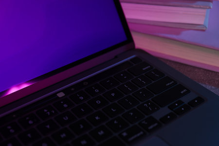 Concept of books vs technology, old search for information vs modern search for informationの写真素材