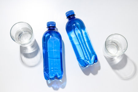 Concept of thirst and freshness, fresh water, top viewの写真素材