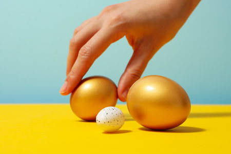 Pension rewards, returns and investment funding concepts, golden eggsの写真素材