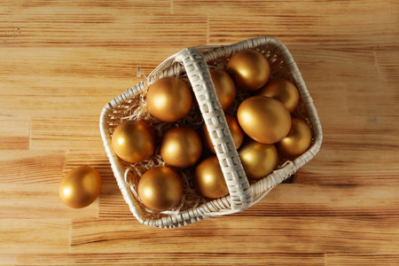 Pension rewards, returns and investment funding concepts, golden eggsの写真素材