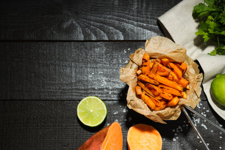 Concept of tasty food - sweet potato friesの写真素材