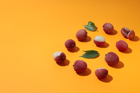 Concept of tasty and delicious exotic fruit - Lychee, space for textの写真素材