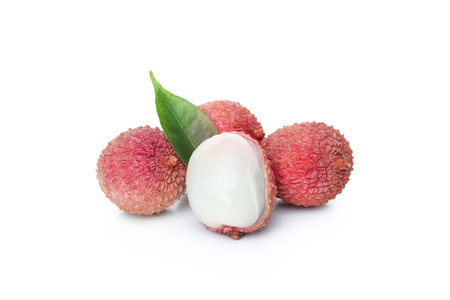 Concept of tasty and delicious exotic fruit - Lychee, isolated on white backgroundの写真素材