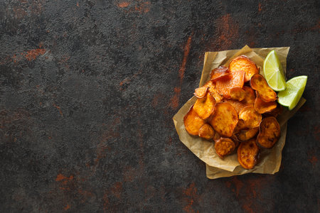 Concept of tasty food - sweet potato friesの写真素材