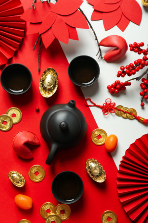 Concept of tea, asian tea, top viewの写真素材