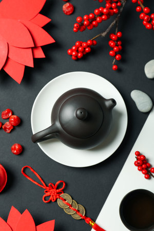 Concept of tea, asian tea, top viewの写真素材