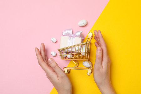 Concept of Easter shopping, holidays shopping concept, top viewの写真素材