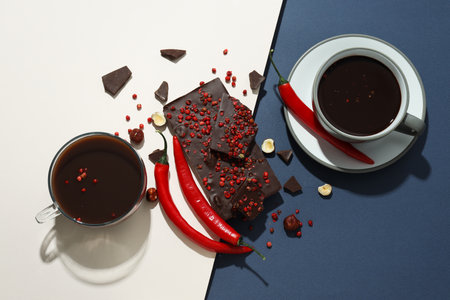 Delicious food - chocolate with pepper and hot chocolate with pepperの写真素材