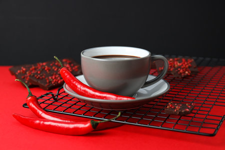 Delicious food - chocolate with pepper and hot chocolate with pepperの写真素材