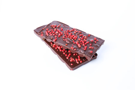 Delicious gourmet food - chocolate with pepper, isolated on white backgroundの写真素材