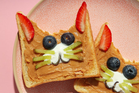 Tasty breakfast or lunch for kid - toast, food that the child can take with himの写真素材