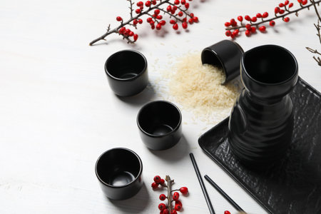 Traditional Japanese alcoholic drink - Sake, traditional asian drinks conceptの写真素材