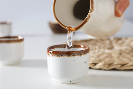 Traditional Japanese alcoholic drink - Sake, traditional asian drinks conceptの写真素材