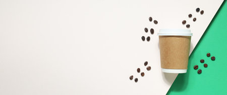 Blank paper cup, composition for delivery and take away concept, space for textの写真素材