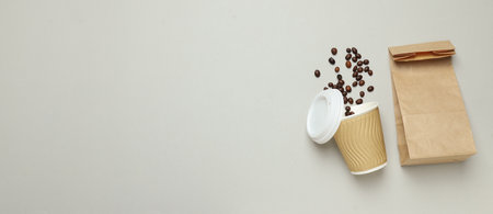 Blank paper cup, composition for delivery and take away concept, space for textの写真素材