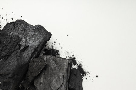 Natural wood or hardwood charcoal, space for textの写真素材