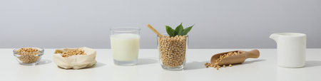 Soy milk and soy, composition for healthy food conceptの写真素材