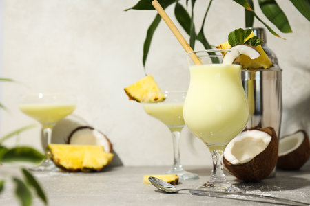 Fresh summer cocktail - Pina colada, fresh summer drink conceptの写真素材