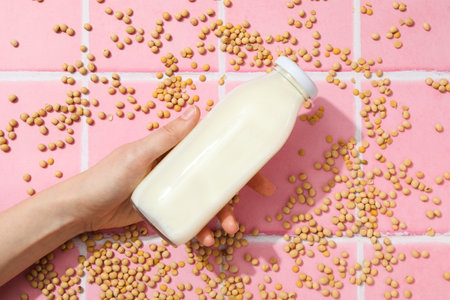 Soy milk and soy, composition for healthy food conceptの写真素材