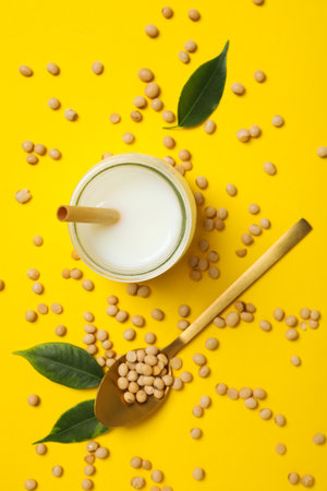 Soy milk and soy, composition for healthy food conceptの写真素材