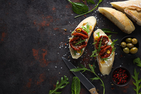 Sandwich with sun-dried tomato - tasty snack conceptの写真素材