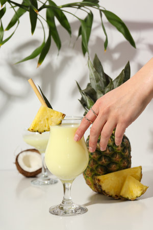Fresh summer cocktail - Pina colada, fresh summer drink conceptの写真素材