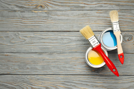 Tools for art and repair - paint, space for textの写真素材
