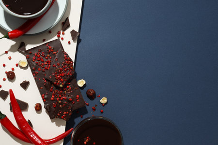 Delicious food - chocolate with pepper and hot chocolate with pepperの写真素材
