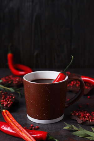 Delicious food - chocolate with pepper and hot chocolate with pepperの写真素材