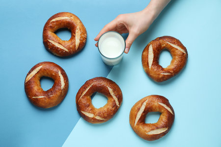 Concept of tasty food - bagel, top viewの写真素材