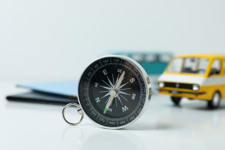 Traveling, adventure and vacation concept with compassの写真素材