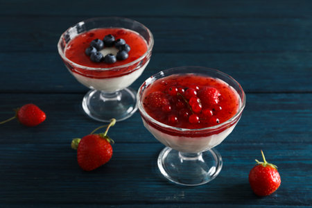 Delicious and sweet dessert - Panna Cotta, composition for tasty dessert conceptの写真素材