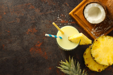 Fresh summer cocktail - Pina colada, fresh summer drink conceptの写真素材