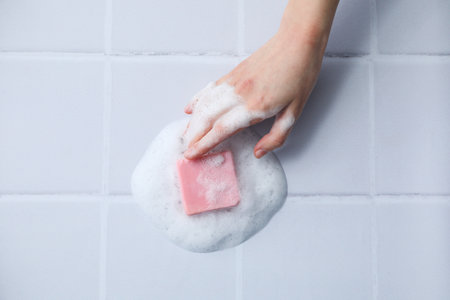 Soap - spa, beauty procedures and skin care concept, top viewの写真素材