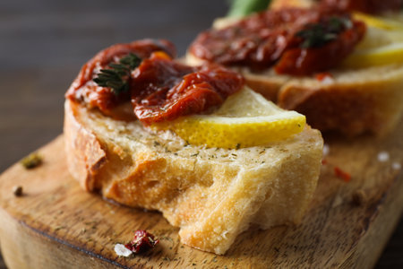 Sandwich with sun-dried tomato - tasty snack conceptの写真素材